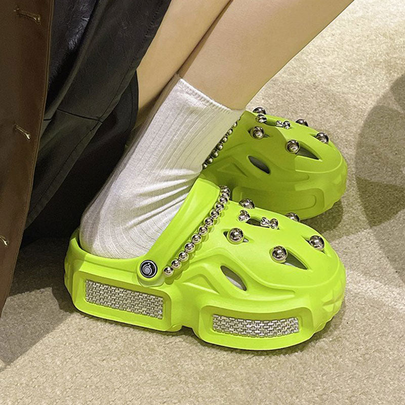 Women's Sandals Thick Soft Home Slippers Non-slip Outdoors Cool Chain Fashion Cozy Slides Easy Washing Breathable Cut-out Green01