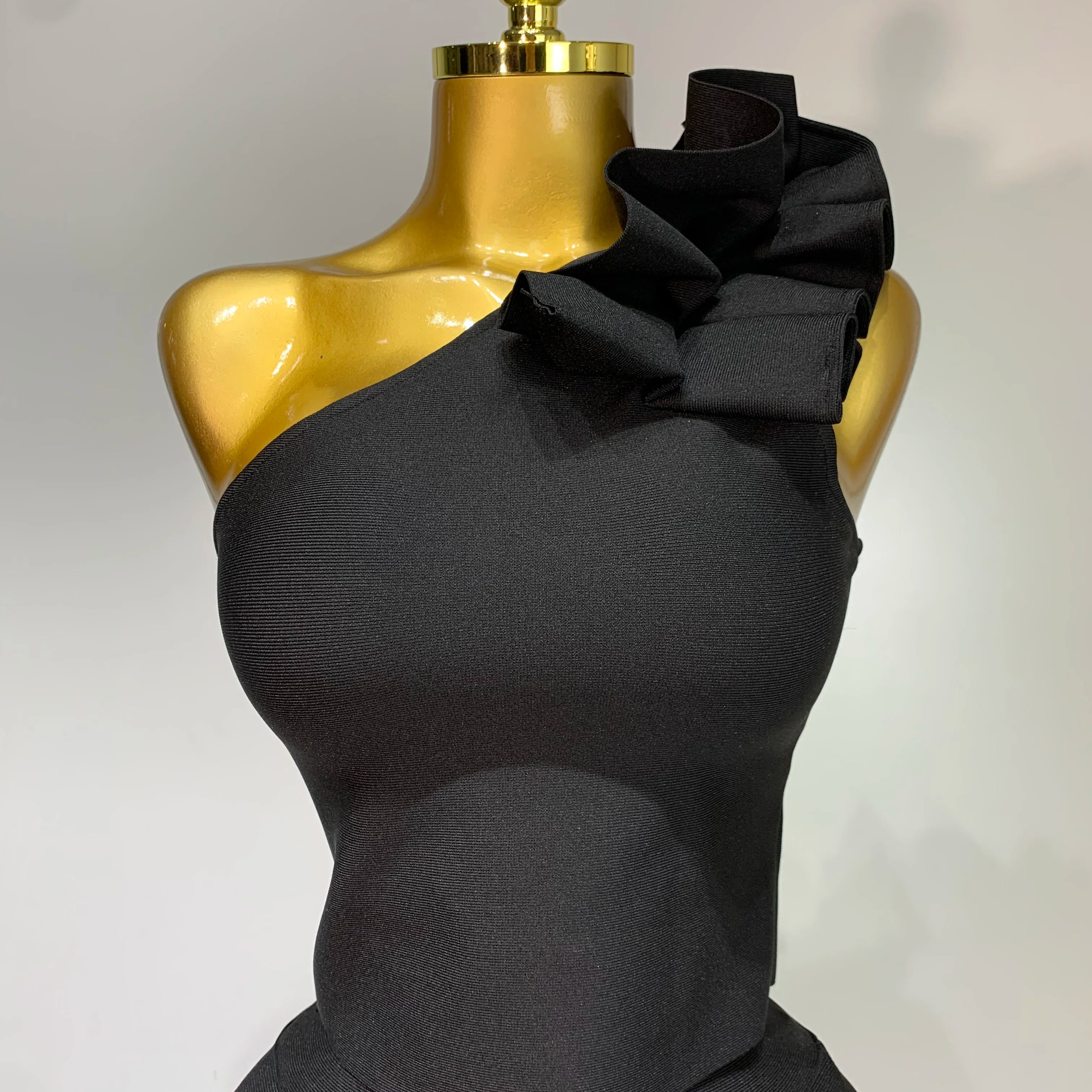 Women Sexy Sleeveless Ruffles One Shoulder Bandage Two Piece Set Fancy Club Evening Celebrity Elegant Party Bodycon Vestidos