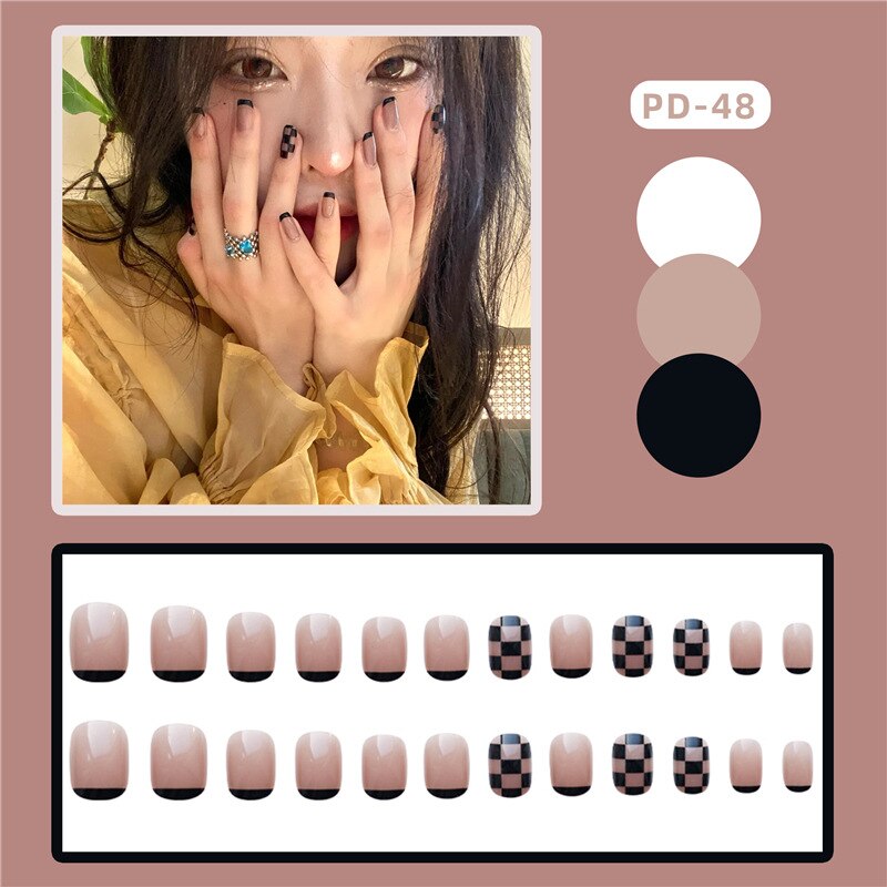 24pcs Lemon Short Wear Tips Nail False Patch Press on Nails Supplies for Professionals Artifical Fake Nails Faux Ongles Uñas PD-48-Fake Nails Art