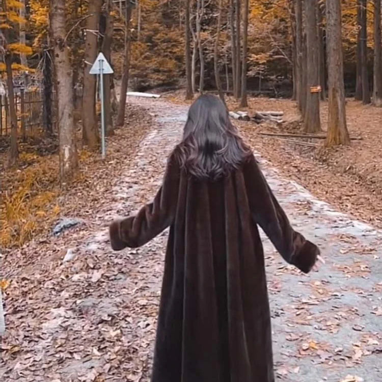 Lautaro Winter Long Oversized Warm Thick Fluffy Brown Soft Skirted Faux Mink Fur Coat Women Elegant Luxury Chic Furry Overcoat