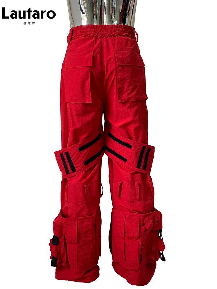Lautaro Autumn Long Red Waterproof Nylon Cargo Techwear Pants Cyberpunk for Men Many Pockets Luxury Designer Emo Clothes 2025