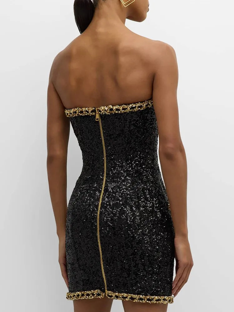 Hit Color Sexy Dresses For Women Strapless Sleeveless High Waist Slimming Patchwork Button Dress Female Fashion New