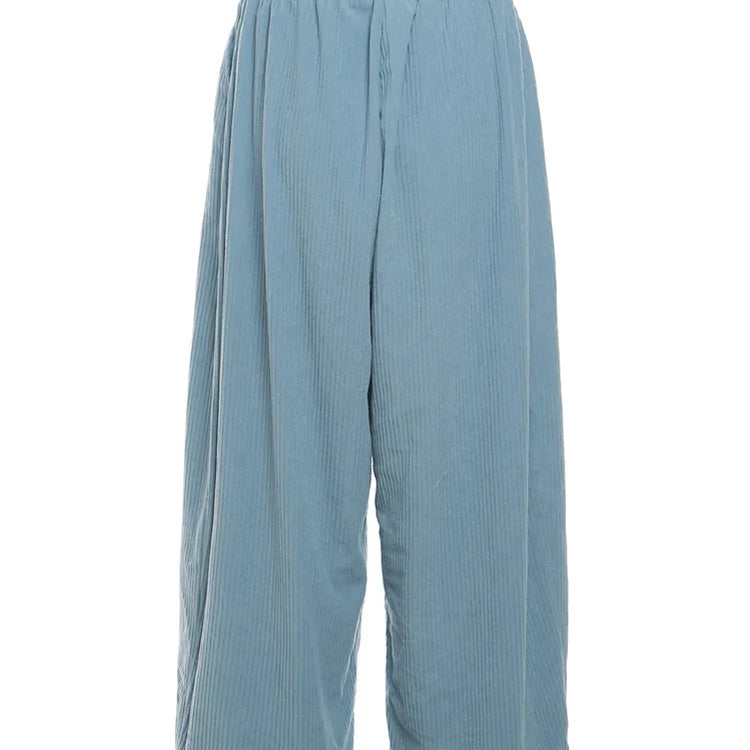 Sisterlinda Casual Y2K Wide-Leg Corduroy Pant Women 2024Spring Loose Basic Pocket High Waist Trousers All-Match Oversize Bottoms