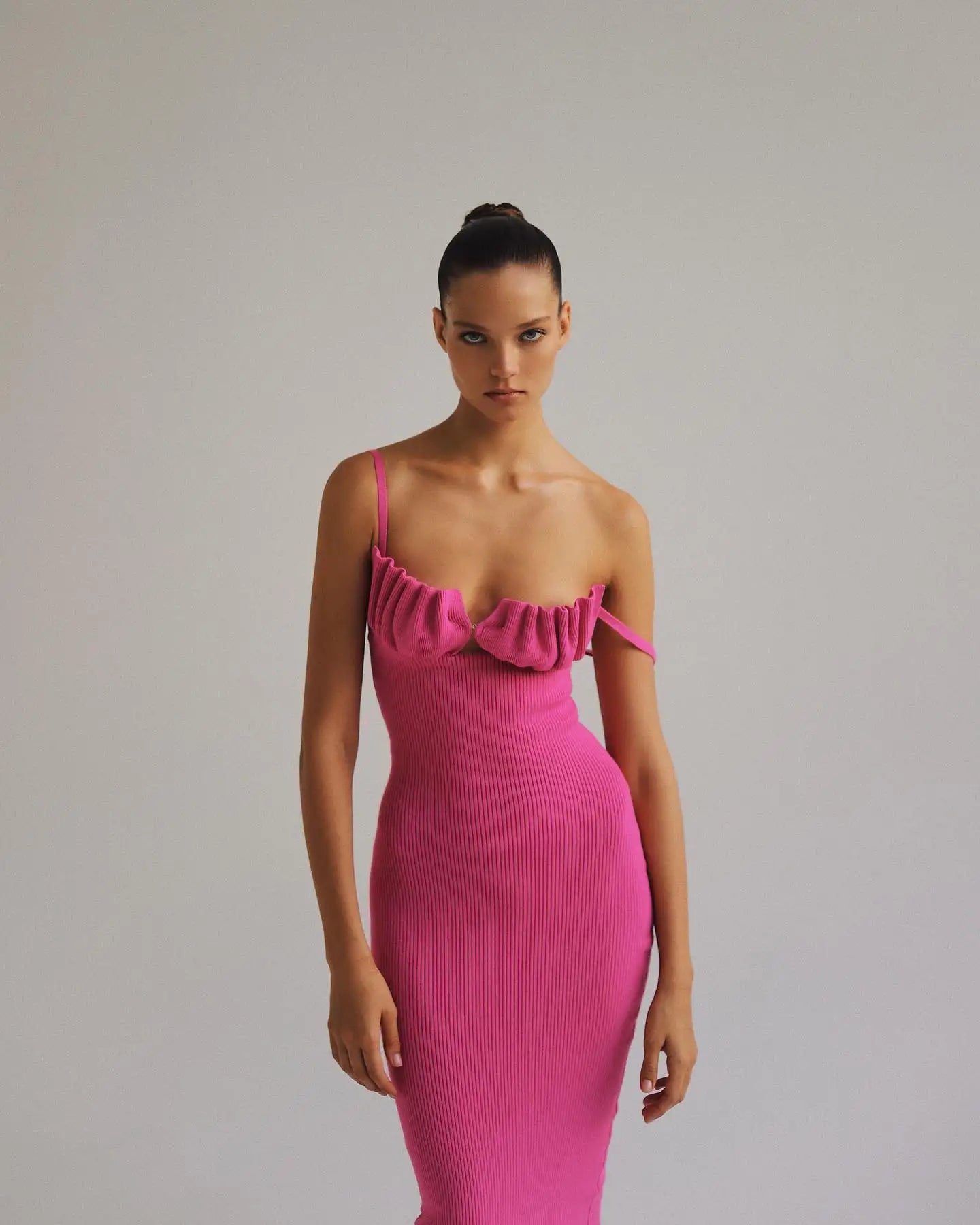 Pink Black Color Women Sleeveless Sexy Strap Square Collar Bodycon Mid-calf Bandage Dress Birthday Party Celebrate Fashion Dress