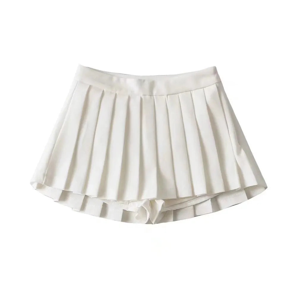 Summer High Waist Skirts Womens Sexy Mini Skirts Vintage Pleated Skirt Korean Tennis Skirts Short White Black WHITE