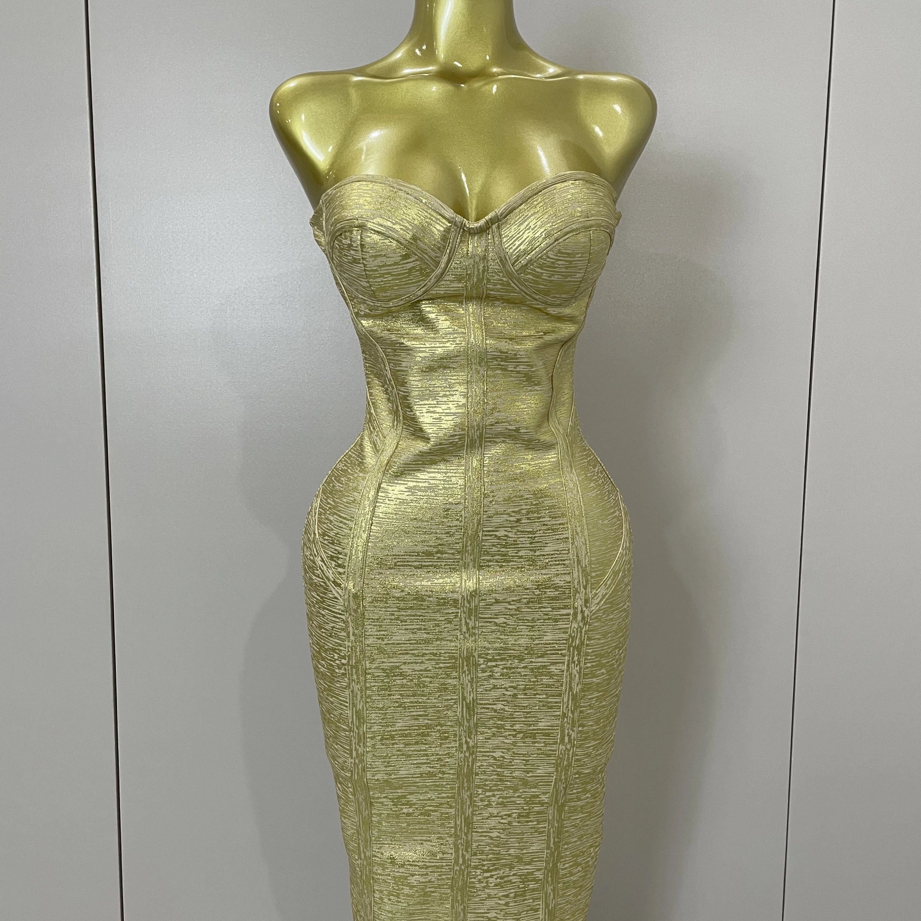Sexy Strapless Gold Black Foil Color Bodycon Bandage Dress 2025New Women Fashion Celebrate Evening Party Luxury Birthday Dresses Gold