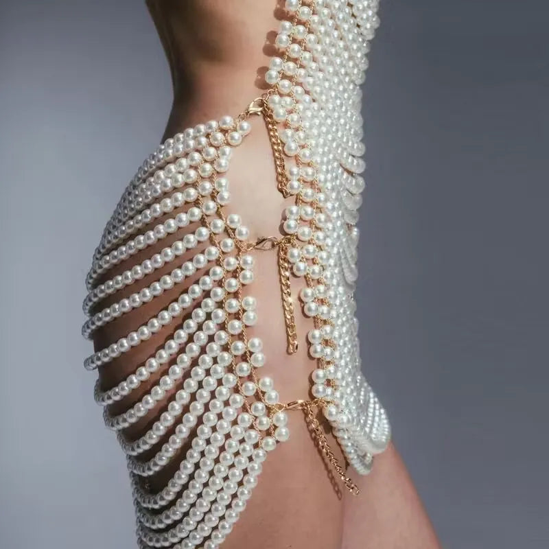 Sexy Backless Pearl Beading Hollow Out Halter Mini Evening Dress Trendiness Party Dress Stage Performance Costume