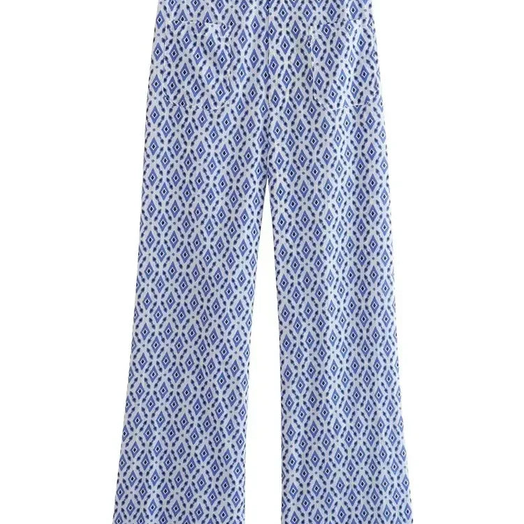 TRAF Women Plaid Print Tops Pants Sets Fashion Summer New Female O-Neck Sleeveless Drawstring Short Top+High Waist Long Trousers