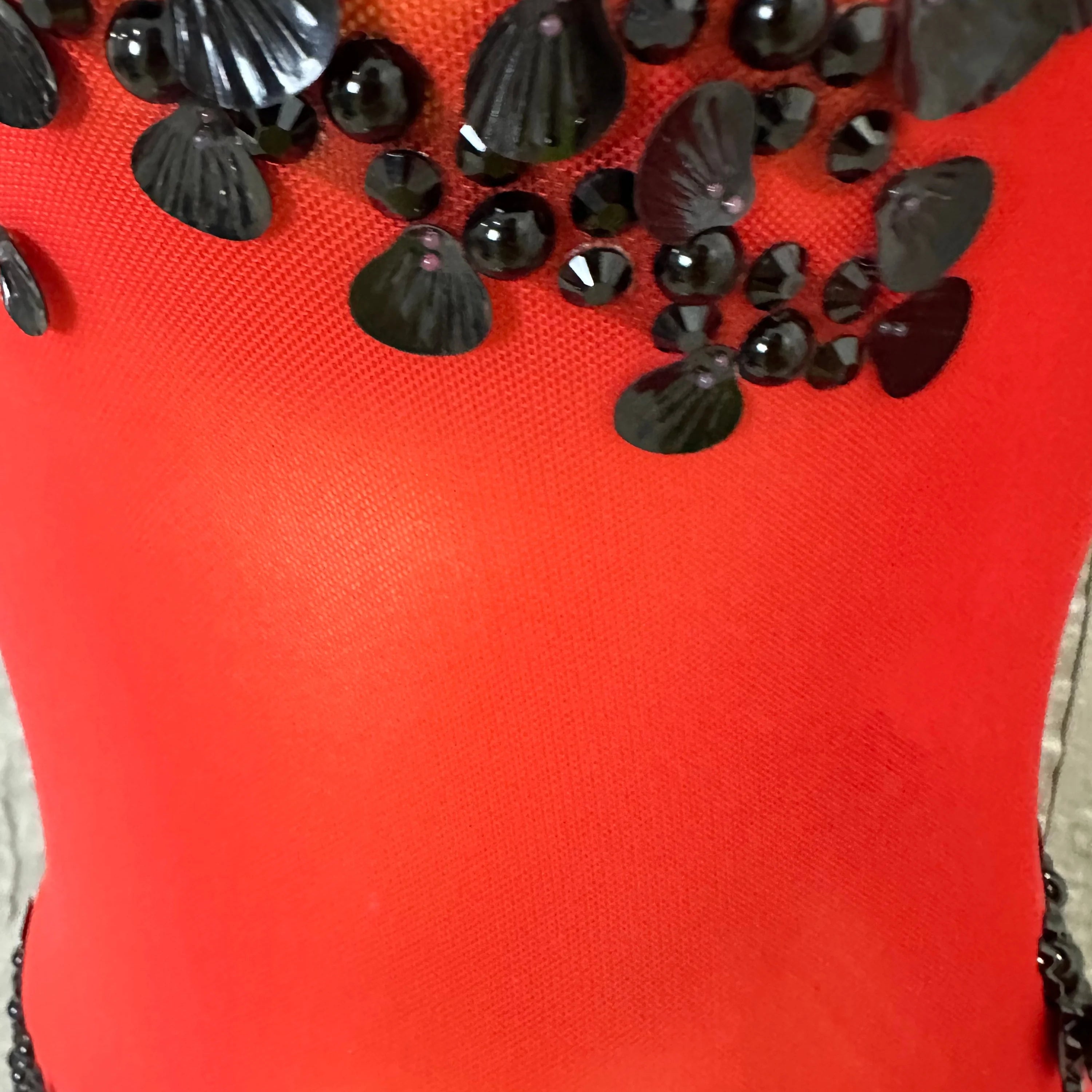 Sexy 2026 Black Sheer Mesh Maxi Dress Women Long Sleeve High Neck Red Rhinestone Embellished Bodycon Stage Costume