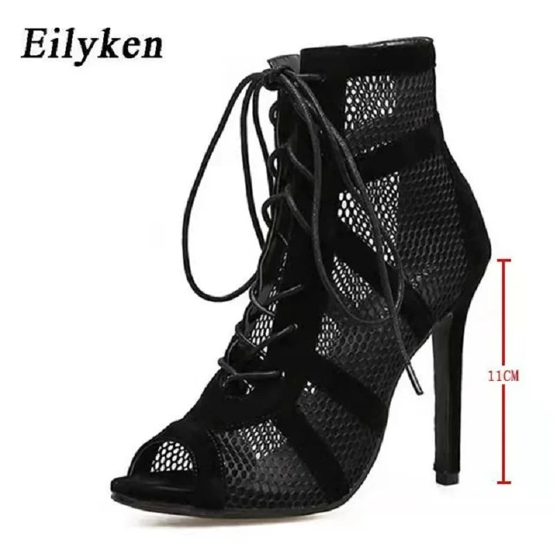 Eilyken Sexy Fashion Women Shoes Very Light Comfort Thin Heels Open Toe Dancing Woman's Sandals Size 43 Black 11CM