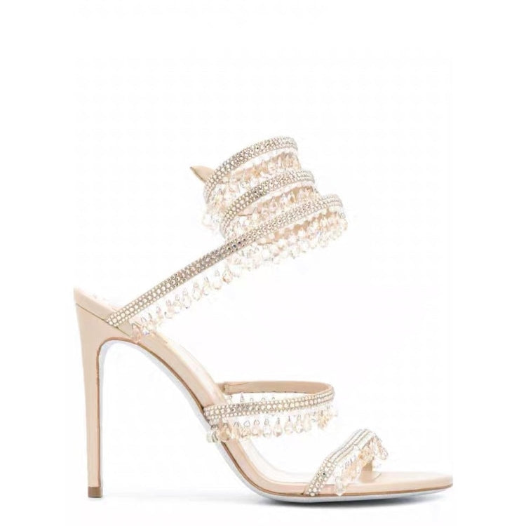 Women's New Rhinestone Sandals Fashion Tassel Crystal Shoes Sexy Nightclub Banquet Party Twining Stiletto Women's Sandals