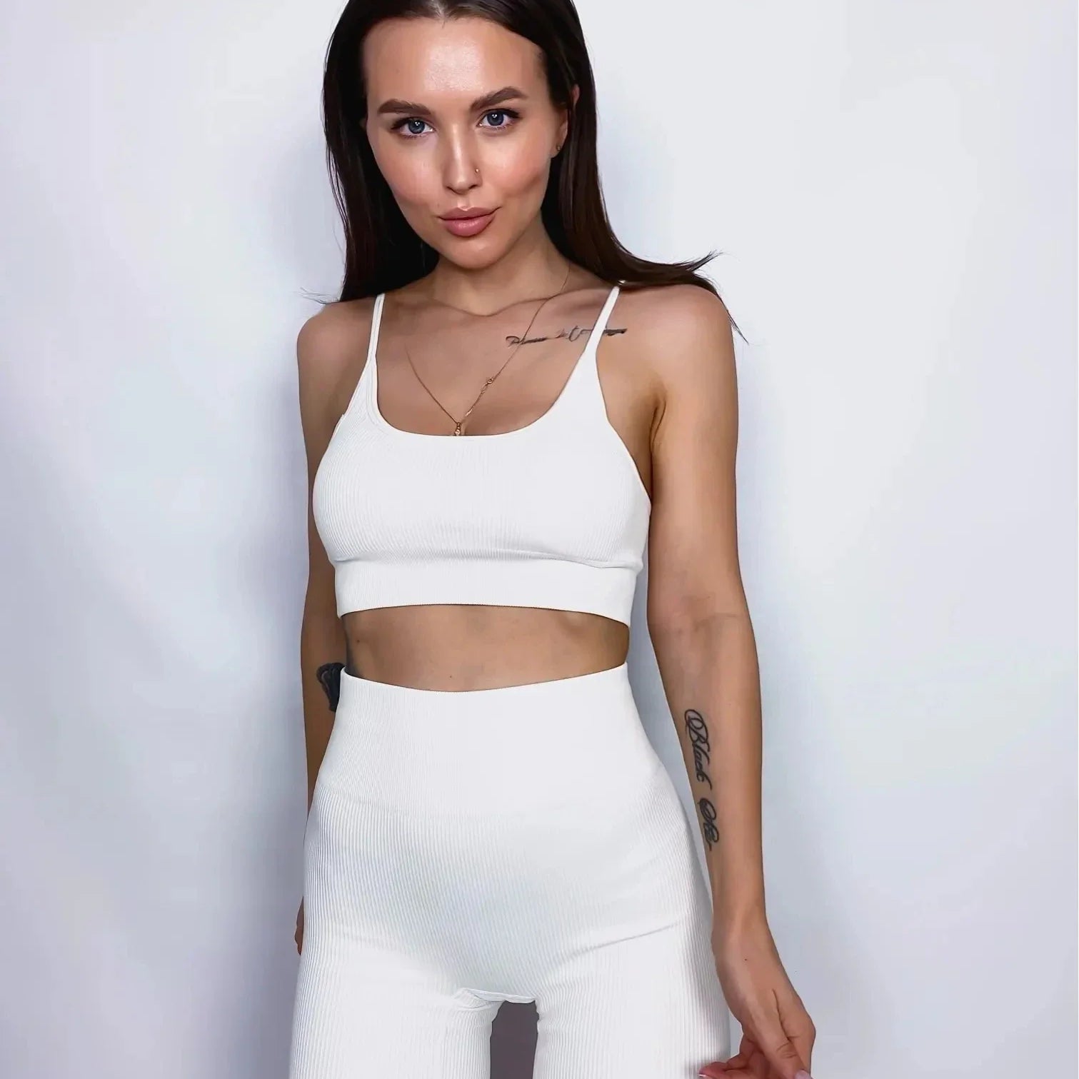 Seamless Ribbed Yoga Sets Workout Sets for Women 2 Pieces Gym Suits Ribbed Crop Tank High Waist Shorts Outfits Fitness Running