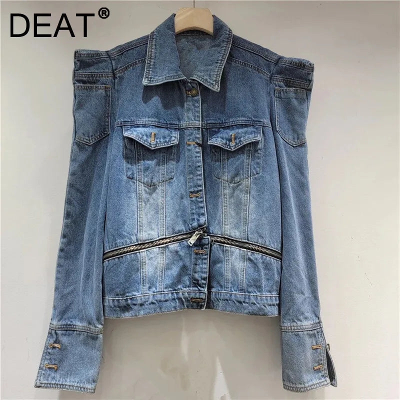 Autumn Winter New Fashion Denim Jacket For Women High Street Style Zipper Design Coat Female Trend 11A07631
