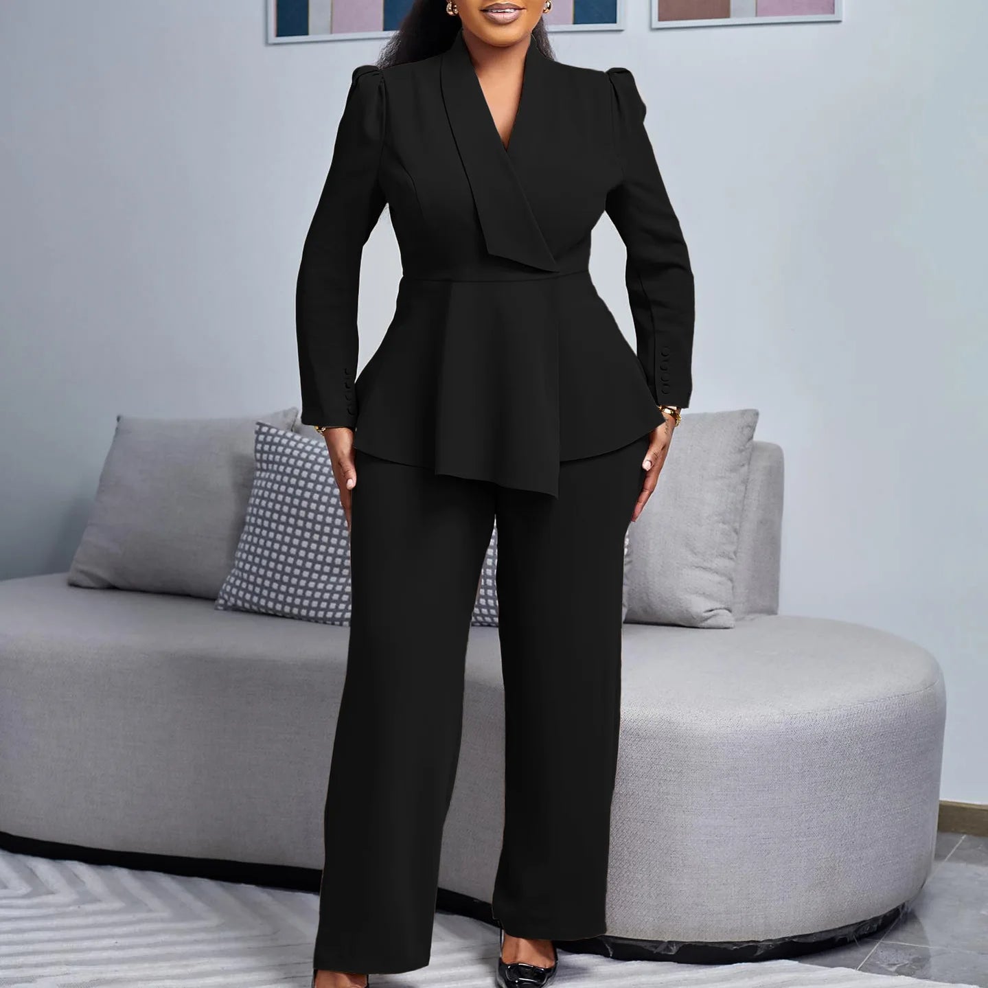 2 Piece Women Sets 2025 Plus Size Spring Autumn Matching Sets Red Two Pieces Sets Top Pants Suits Outfits Clothing black