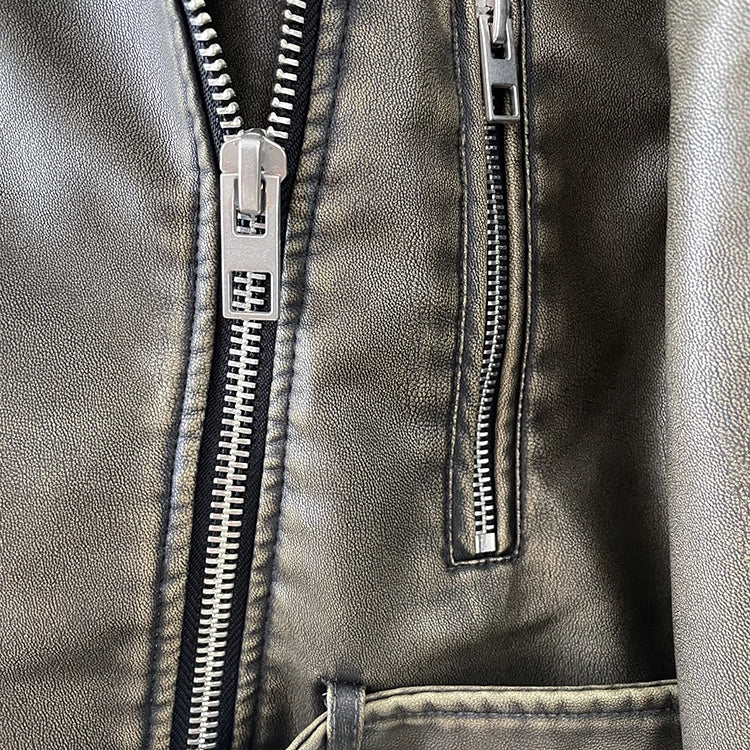 Lautaro-Women's Short Loose PU Leather Biker Jacket, Zipper , Retro Female Streetwear, European Fashion, Cool, Spring, Autumn,