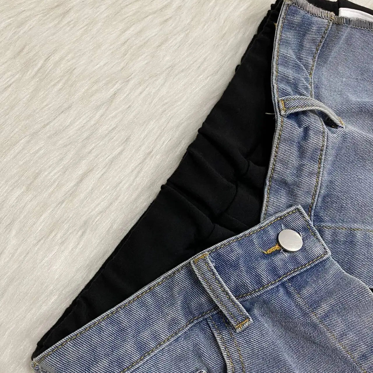 Fashion Women Denim Patchwork Pocket Side Wide Leg Loose Jogger Pants 2024 Active Jean Splicing Sweatpants Trousers