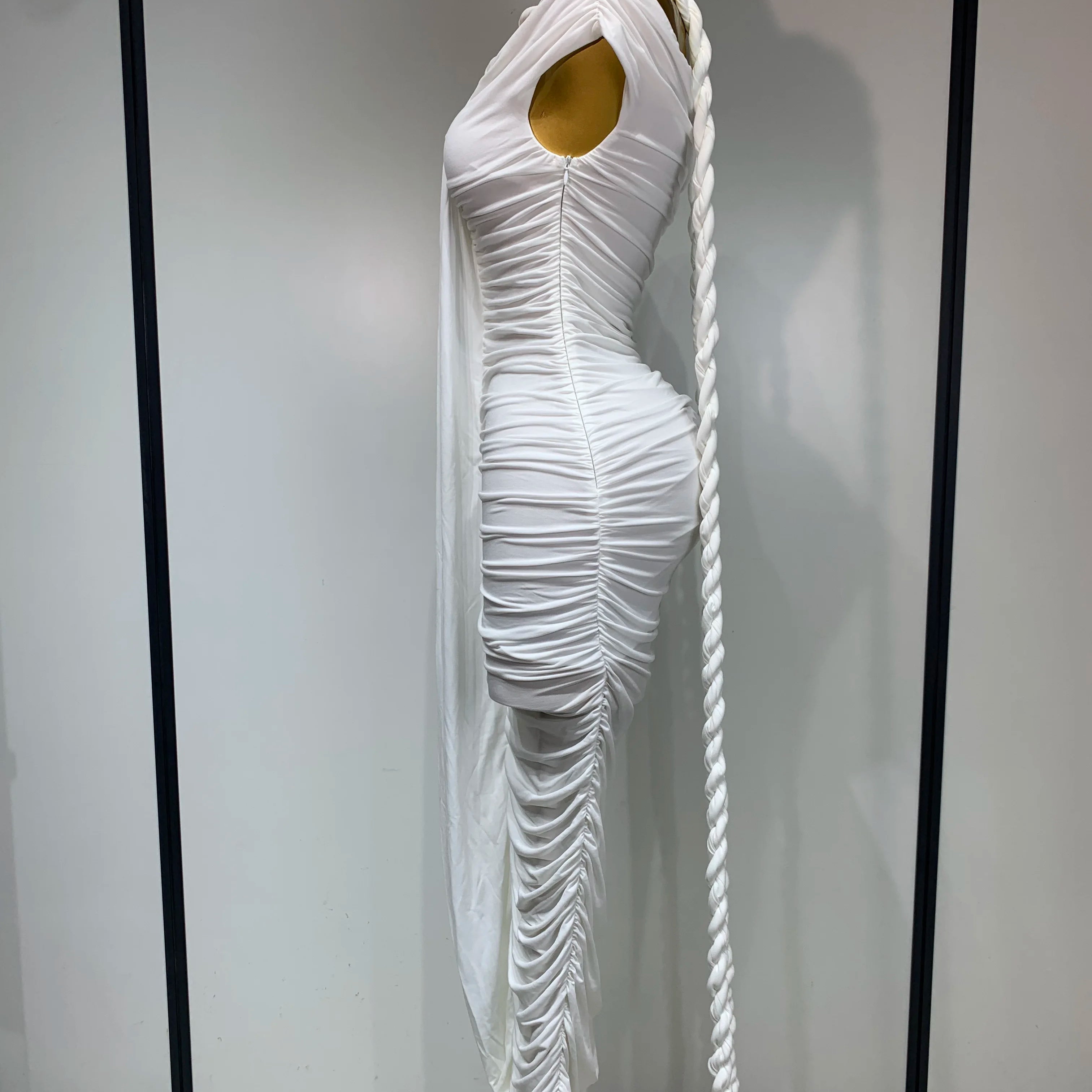 2025 White Women Sexy Off Shoulder Bodycon Mesh Long Dress Nightclub Party Evening Fashion Birthday Dress Vestido