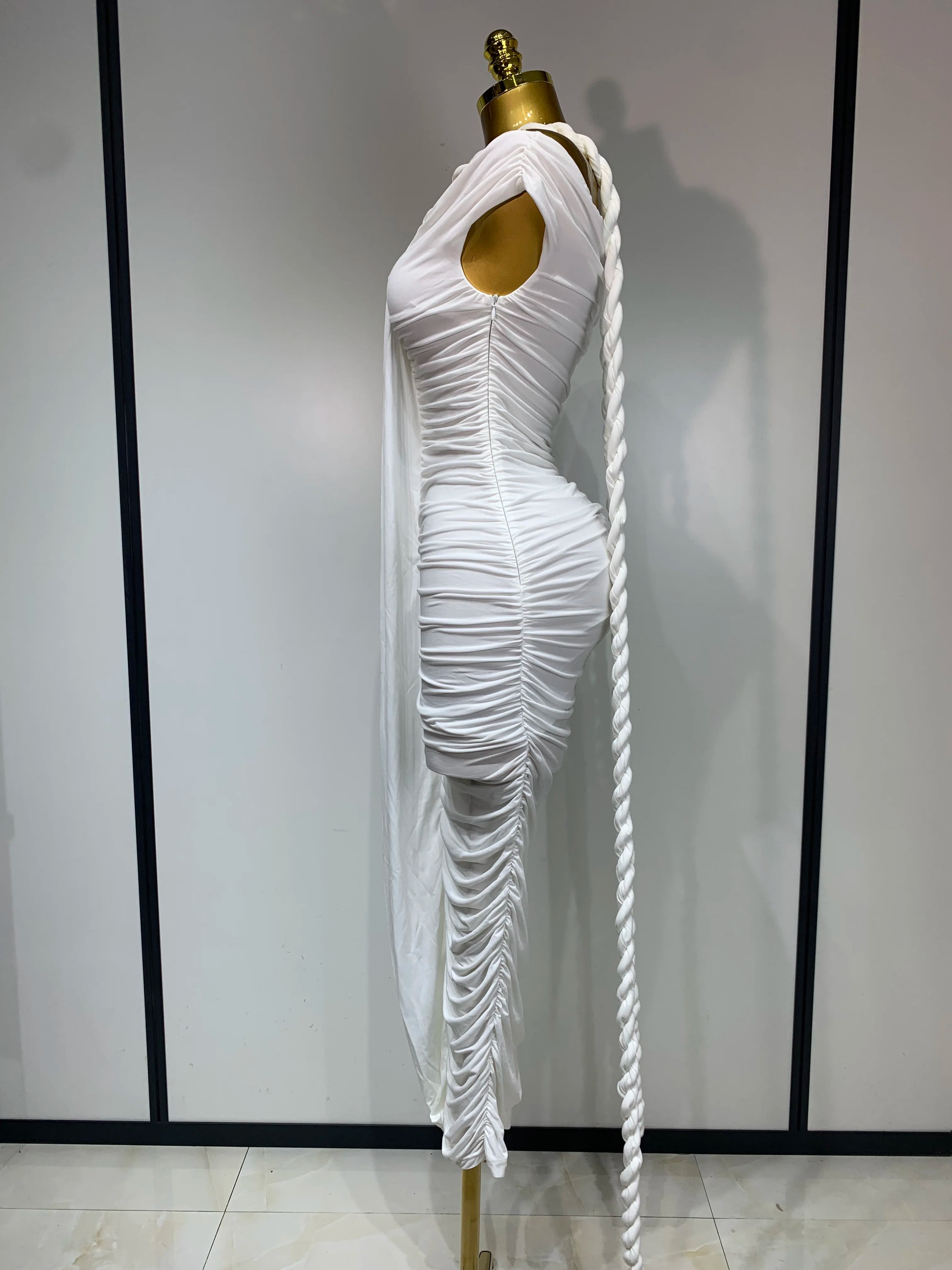 2025 White Women Sexy Off Shoulder Bodycon Mesh Long Dress Nightclub Party Evening Fashion Birthday Dress Vestido