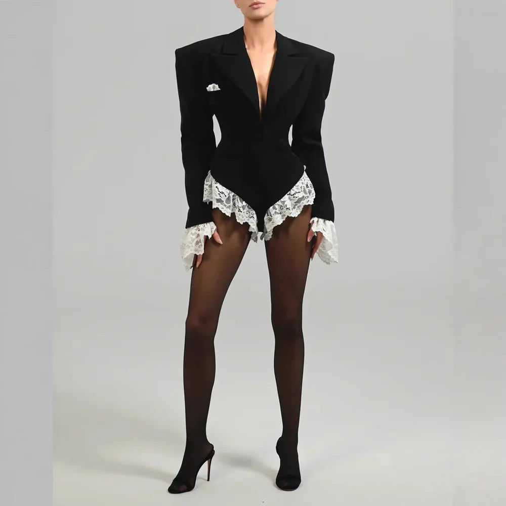 New Spot Europe And The United States Fashion Sexy Long-Sleeved One-Piece Triangle Suit Jacket Cross-Border Women's Jumpsuit