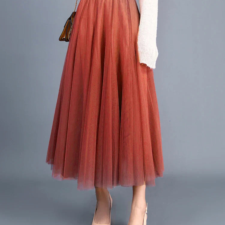 Jielur Skirts Womens Autumn 3 Layers Princess Tulle Mesh Pleated Skirt Saia Female Jupe Summer Tutu Skirts Faldas Mujer Moda orange One Size