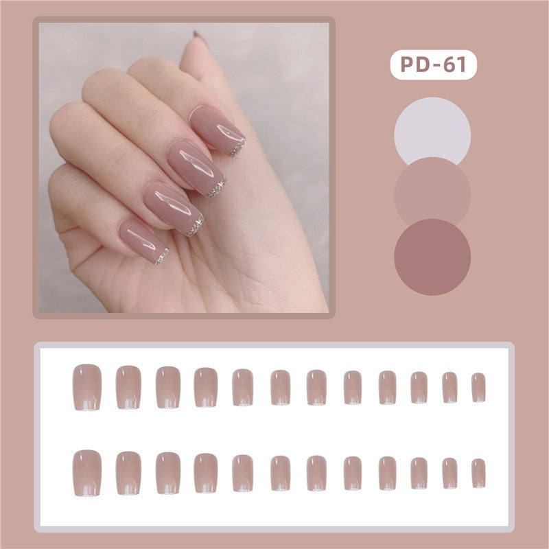 24pcs Lemon Short Wear Tips Nail False Patch Press on Nails Supplies for Professionals Artifical Fake Nails Faux Ongles Uñas PD-61-Fake Nails Art