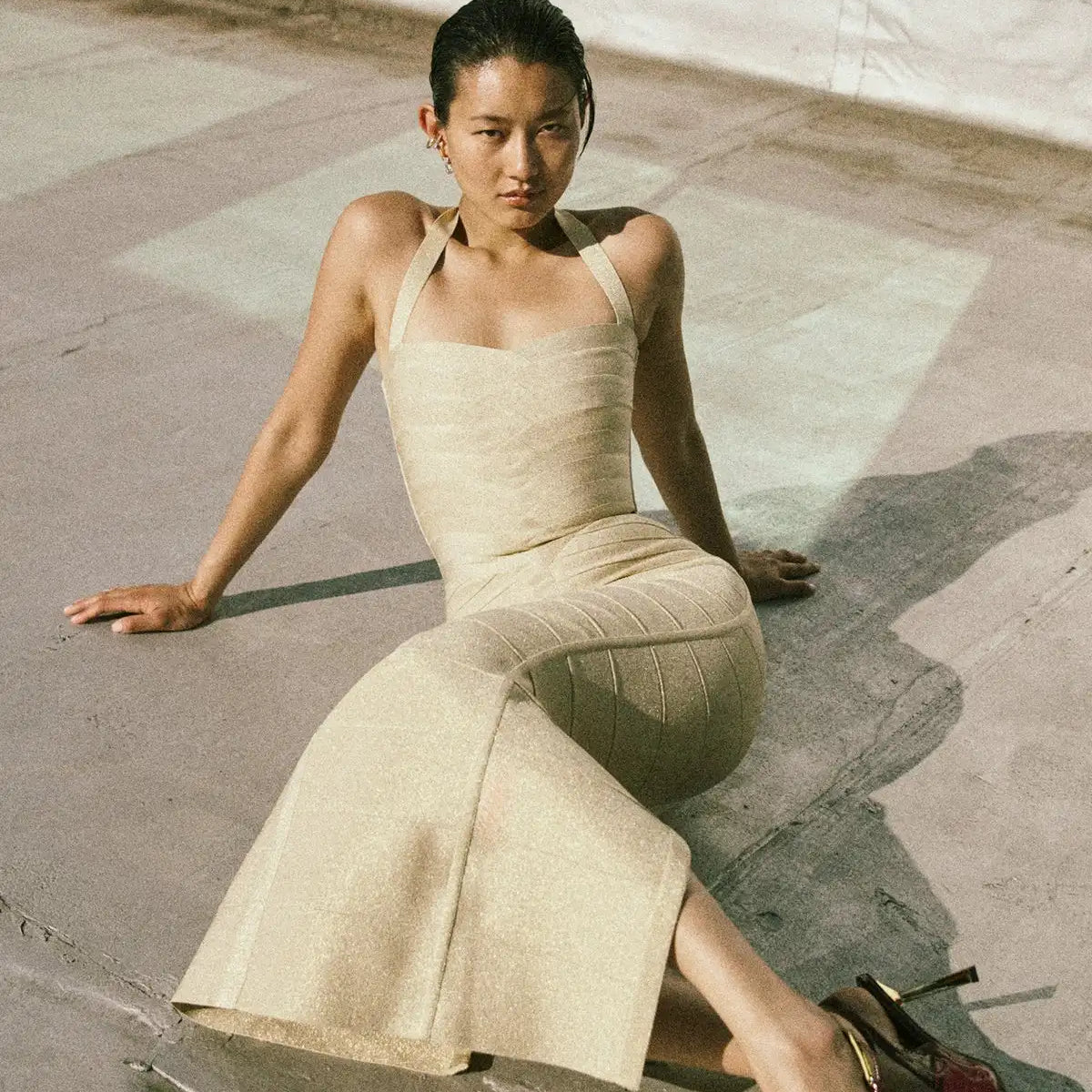 Women Sexy Halter Off the Shoulder Bodycon Long Bandage Dress Celebrate Evening Party Office Lady Cocktail Dress