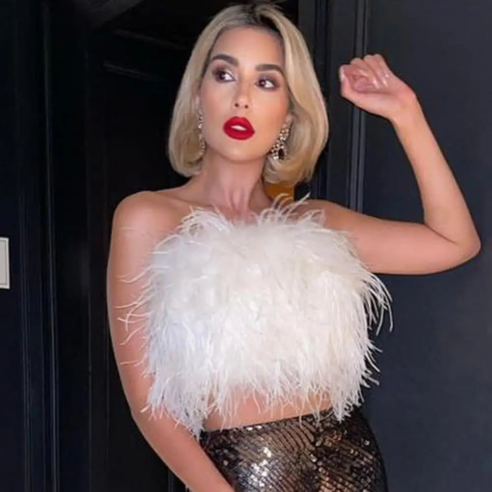 Party Crop Top Super Soft Navel-exposed Cozy Backless Off Shoulder Lady Camisole Skin-touch Club Vest Night Party Clothes White