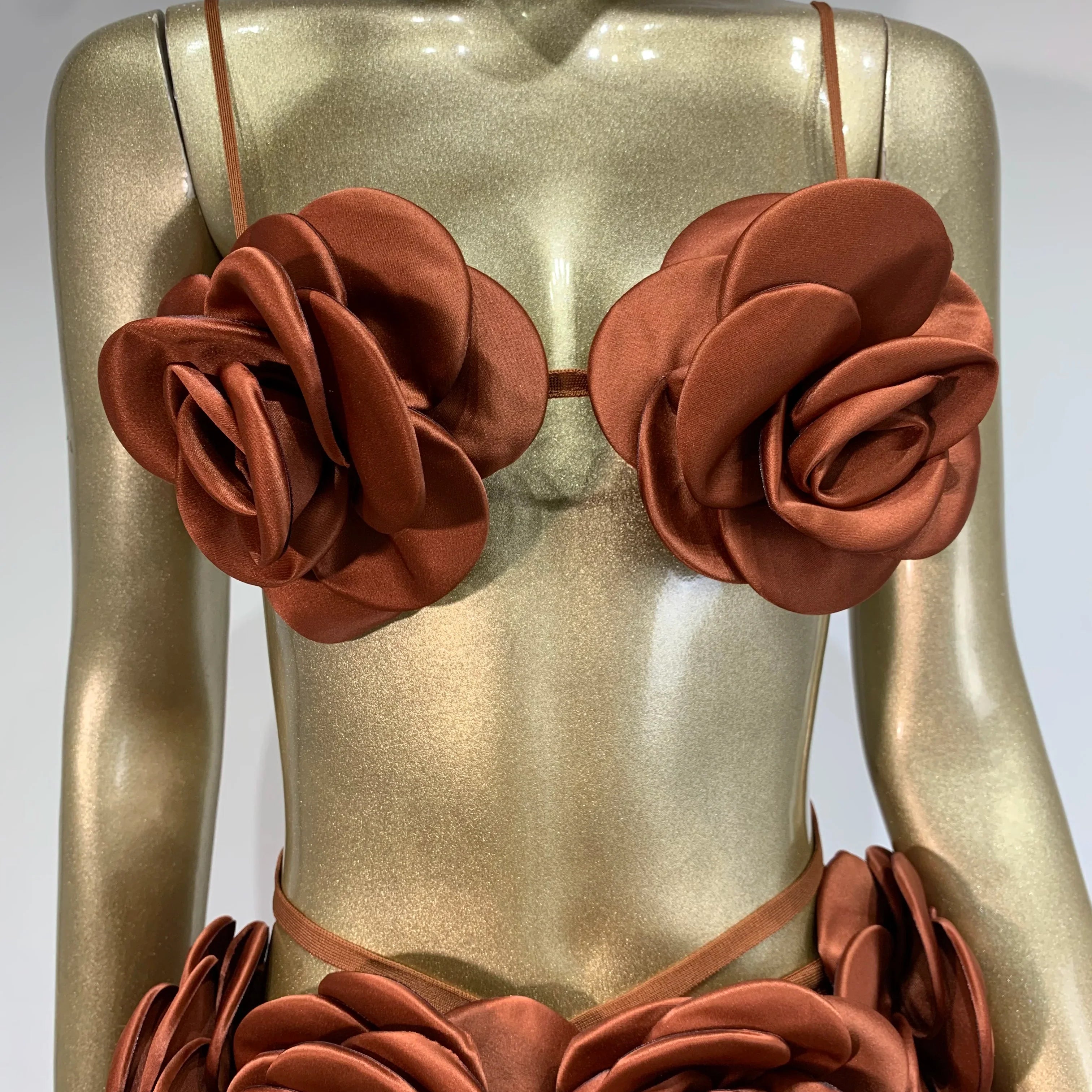 Women Celebrity Sexy Backless Halter Flower Brown Maxi Long Bandage Skirt Set 2025 Knitted Elegant Evening Club Party Clothing