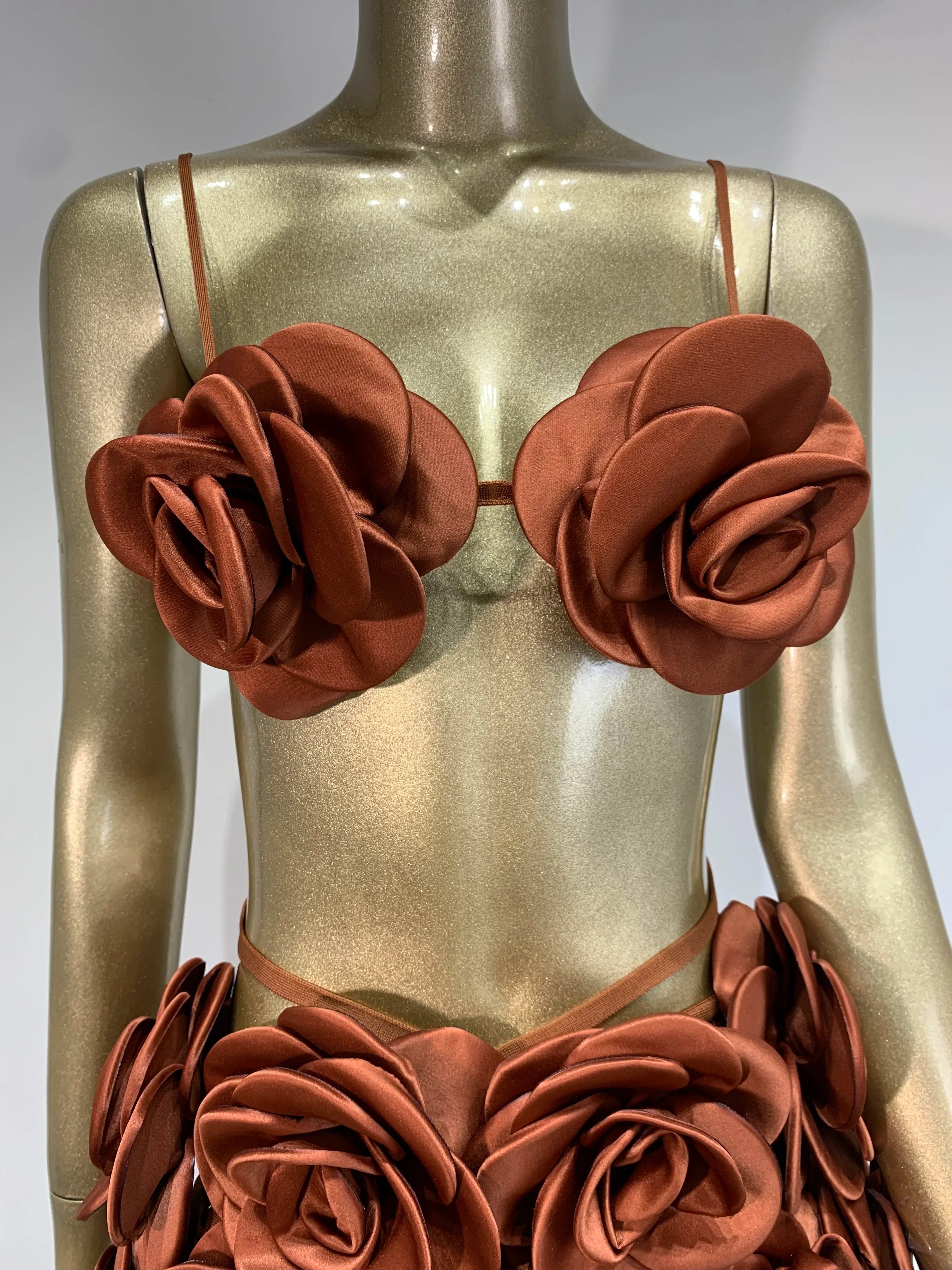 Women Celebrity Sexy Backless Halter Flower Brown Maxi Long Bandage Skirt Set 2025 Knitted Elegant Evening Club Party Clothing