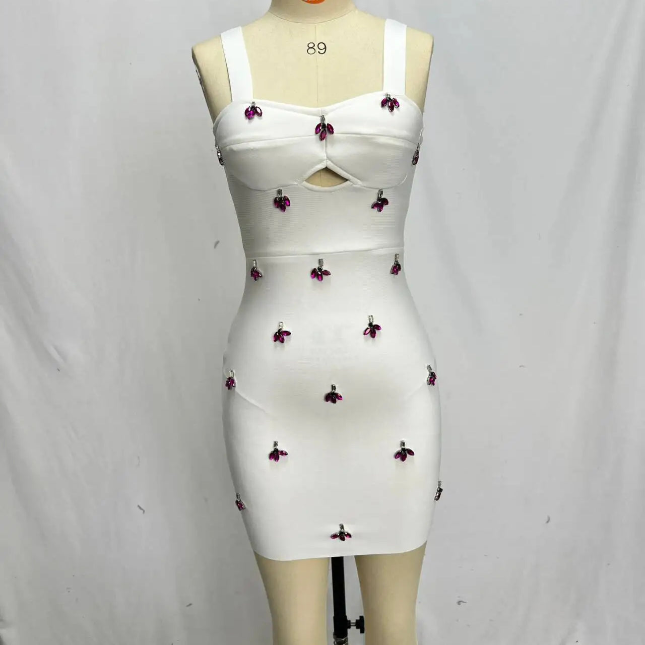 White Black Women Sleeveless Sexy Square Collar Shinning Crystal Bodycon Bandage Mini Dress Celebrate Nightclub Party Dress