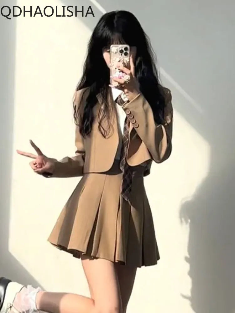 Sets for Women 3 Pieces Autumer Elegant Cardign Suit Coat Shirt Pleated Skirt Sets School Vintage Casual Luxury Korean Fashion