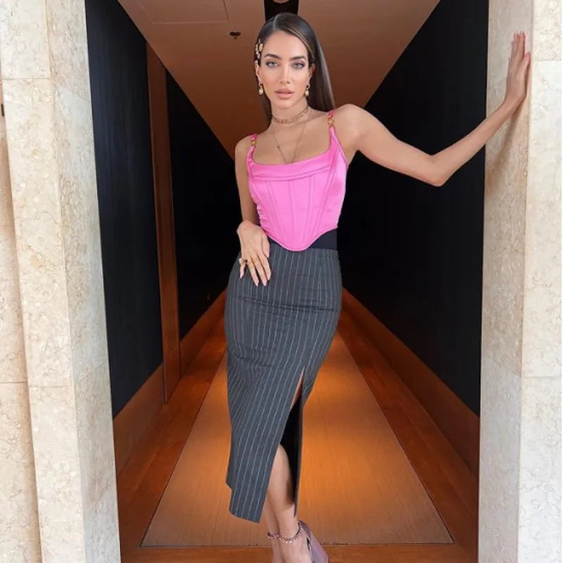 2024 New Summer Pink Color Women Sexy Bodycon Short Bandage Tops Casual Sexy Cute Celebrity Fashion Tops High Quality