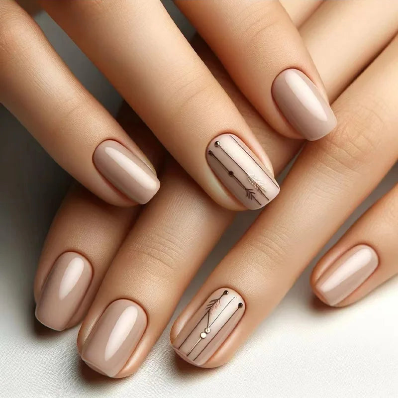 24Pcs Fashion Fake Nails Press on Long Ballet False Nails Art with Flower Design Brown Detachable Full Cover Nail Tips Manicure 1760