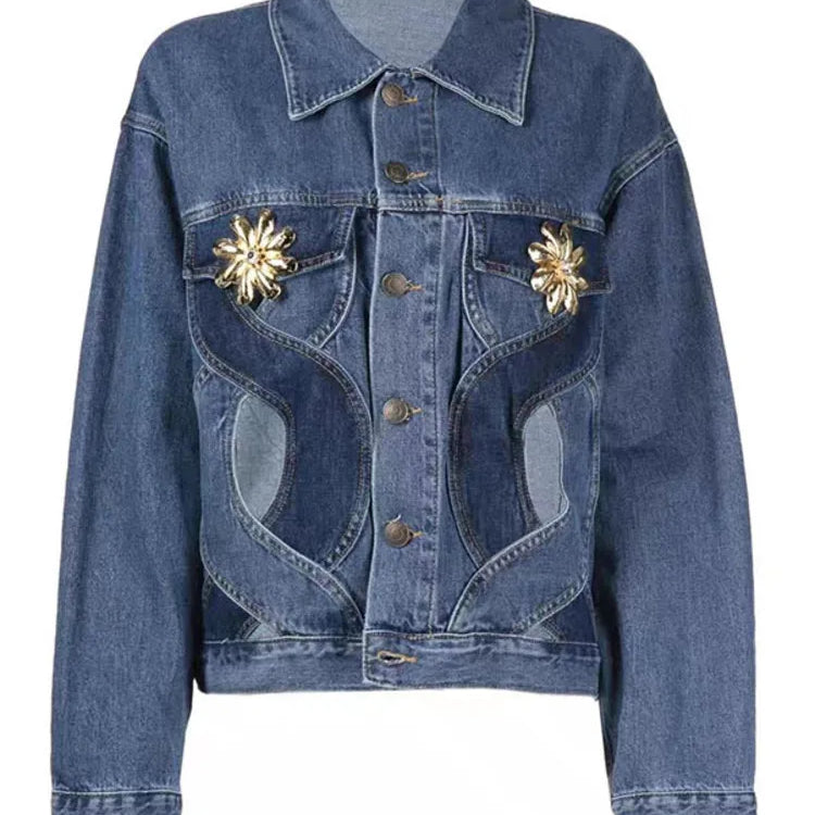 DEAT Fashion Women's Jeans High Waist Cross Contrast Color Hollow Out Metal Button Straight Denim Pants Summer New 17A8765H coat