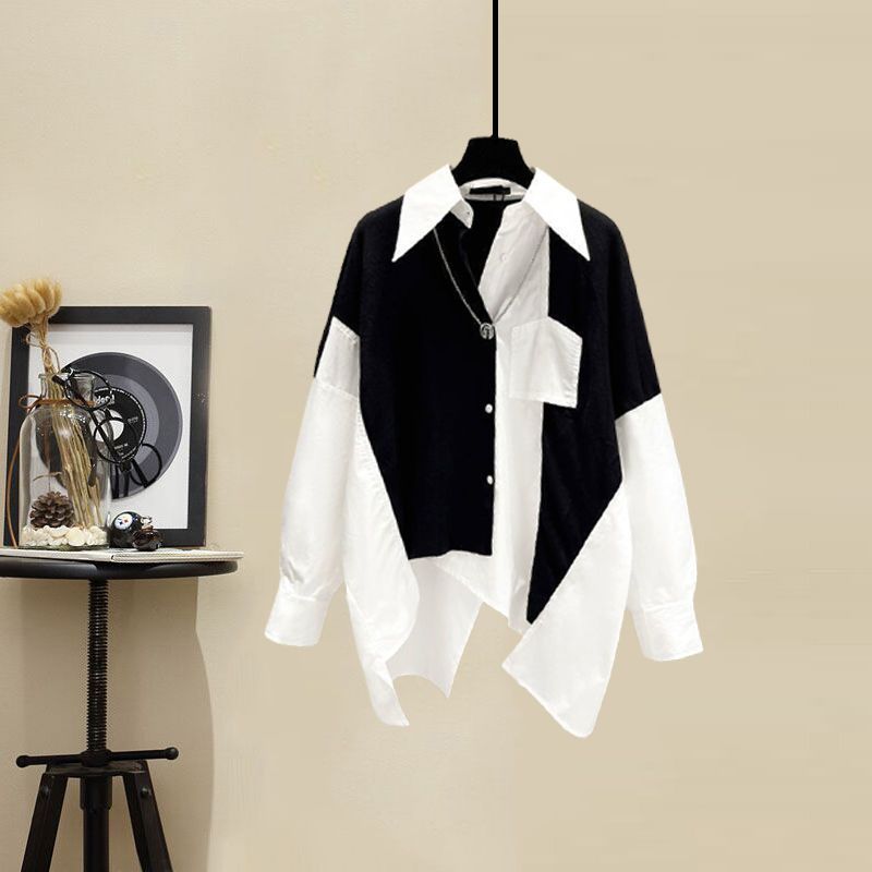 Spring and Autumn Set Women's New Dress Western Shirt Top Versatile Jeans Two Piece Y2k Clothes Women's Pants Black white shirt