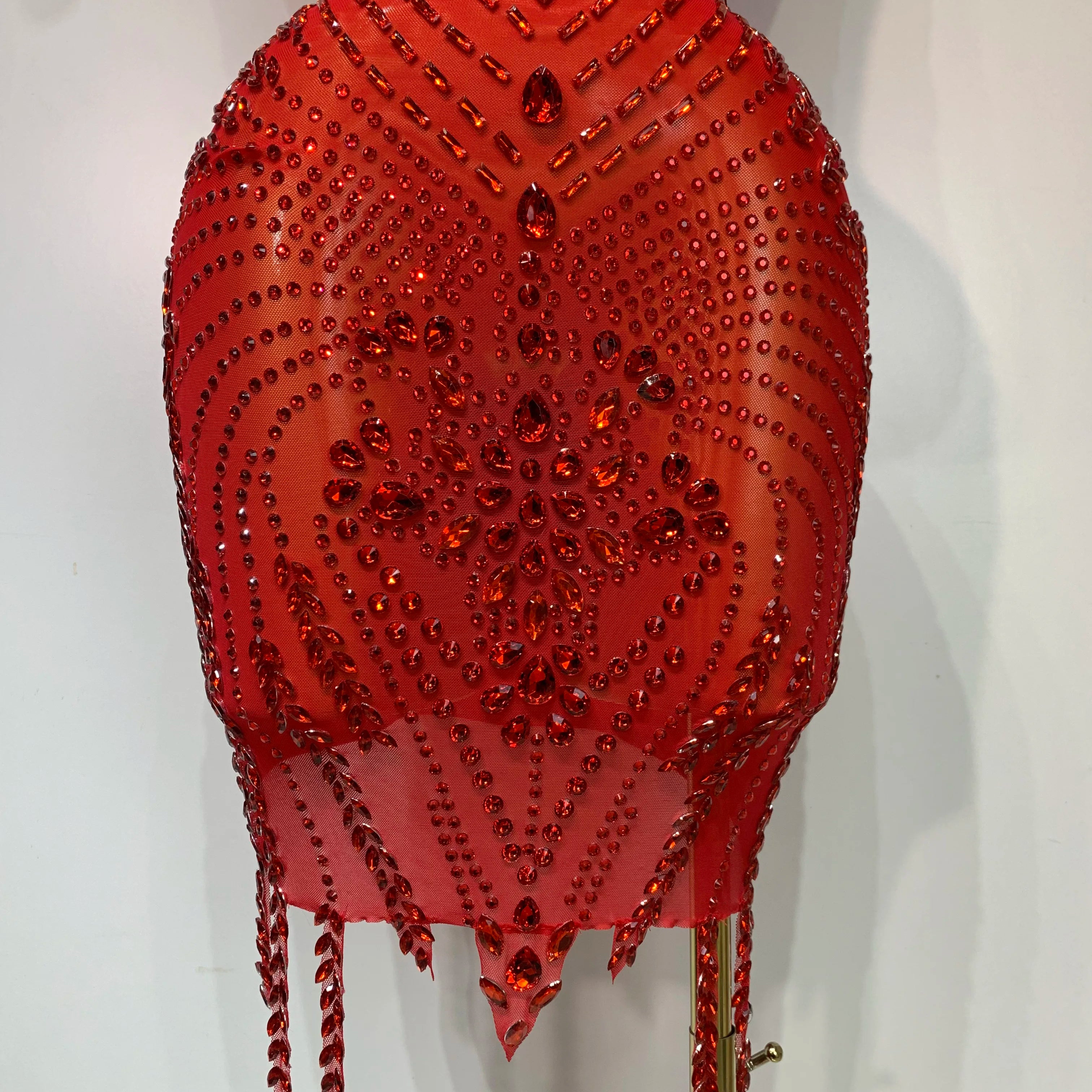 Sparkly Rhinestone Mesh See Through V Neck Dress Women Sexy Performance Stage Costume Evening Party Club Luxury Birthday Outfit