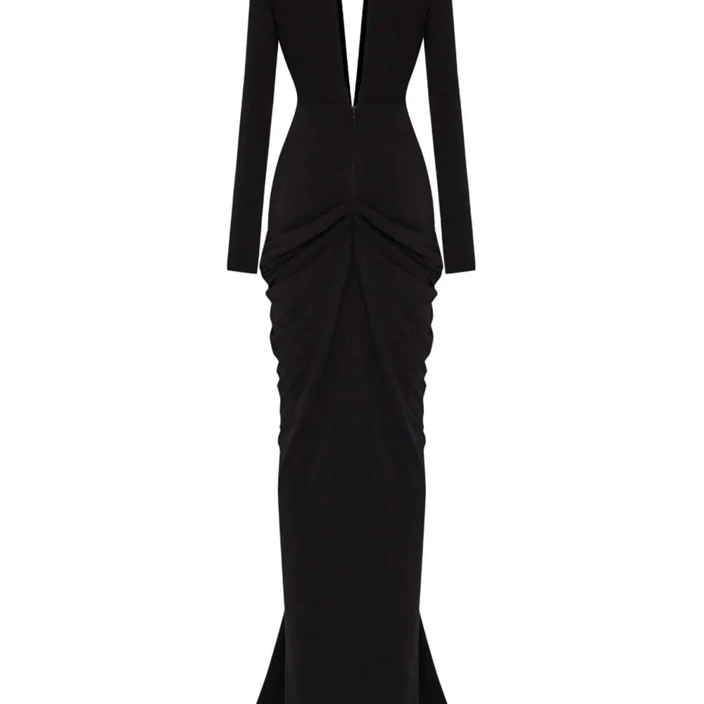 2025 Sexy Women's Light Luxury Maxi Dress Deep V-neck Long Sleeve Three Dimensional Beaded sequin Design Bodycon and Floor Dress