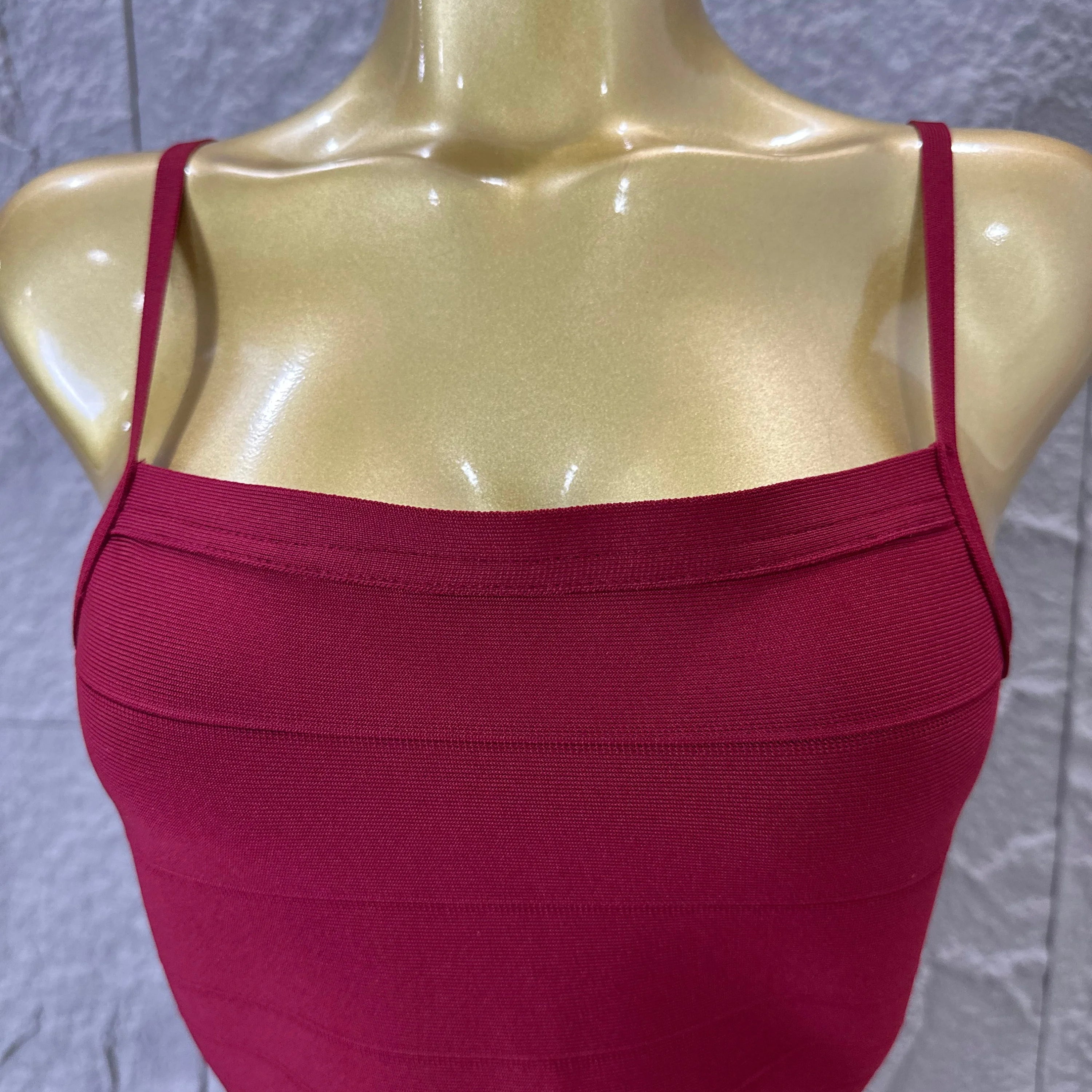 Chic Burgundy Bandage Mini Dress Women Spaghetti Strap Square Neck Bodycon Formal Event Casual Wear Costume