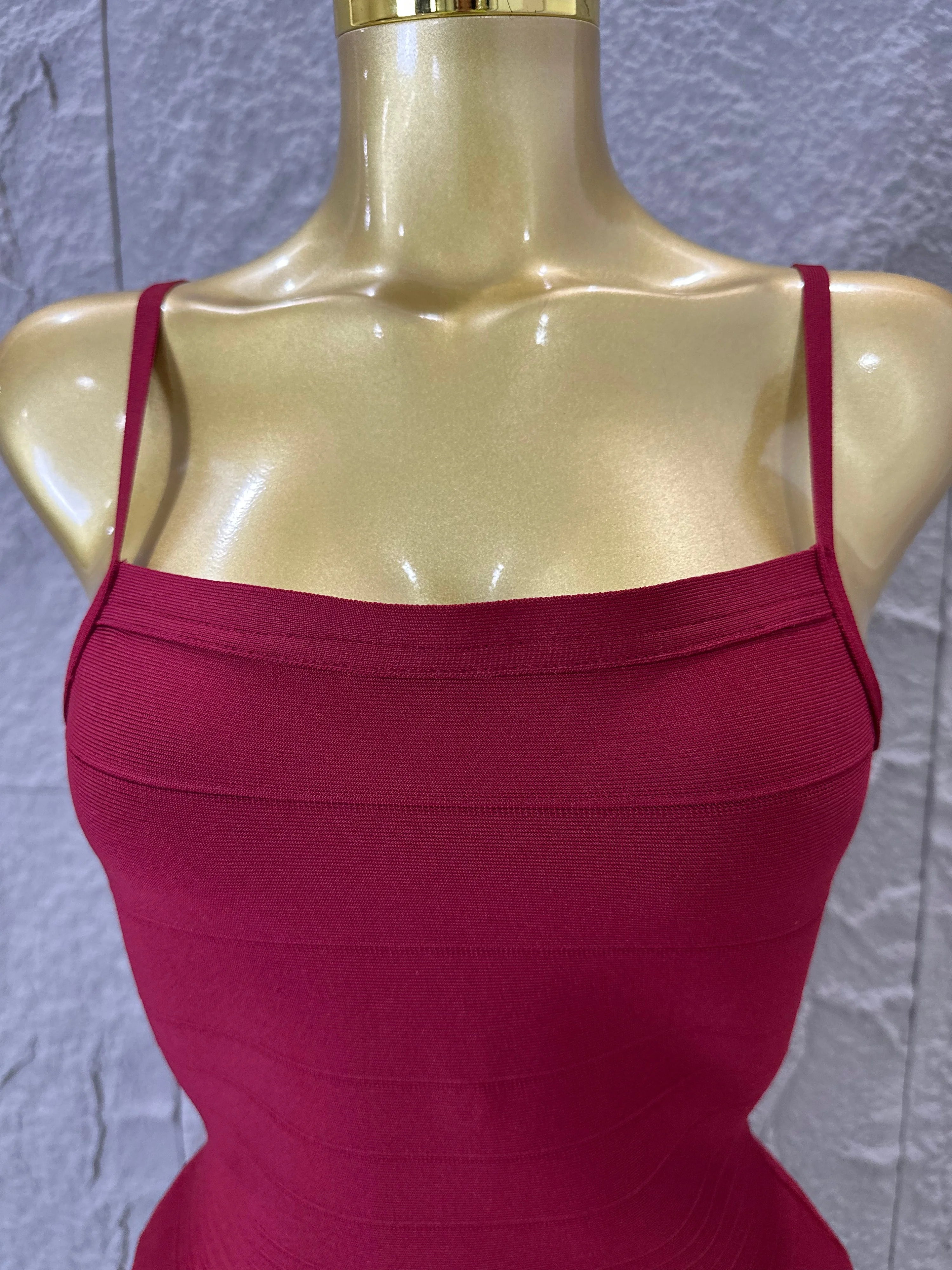 Chic Burgundy Bandage Mini Dress Women Spaghetti Strap Square Neck Bodycon Formal Event Casual Wear Costume