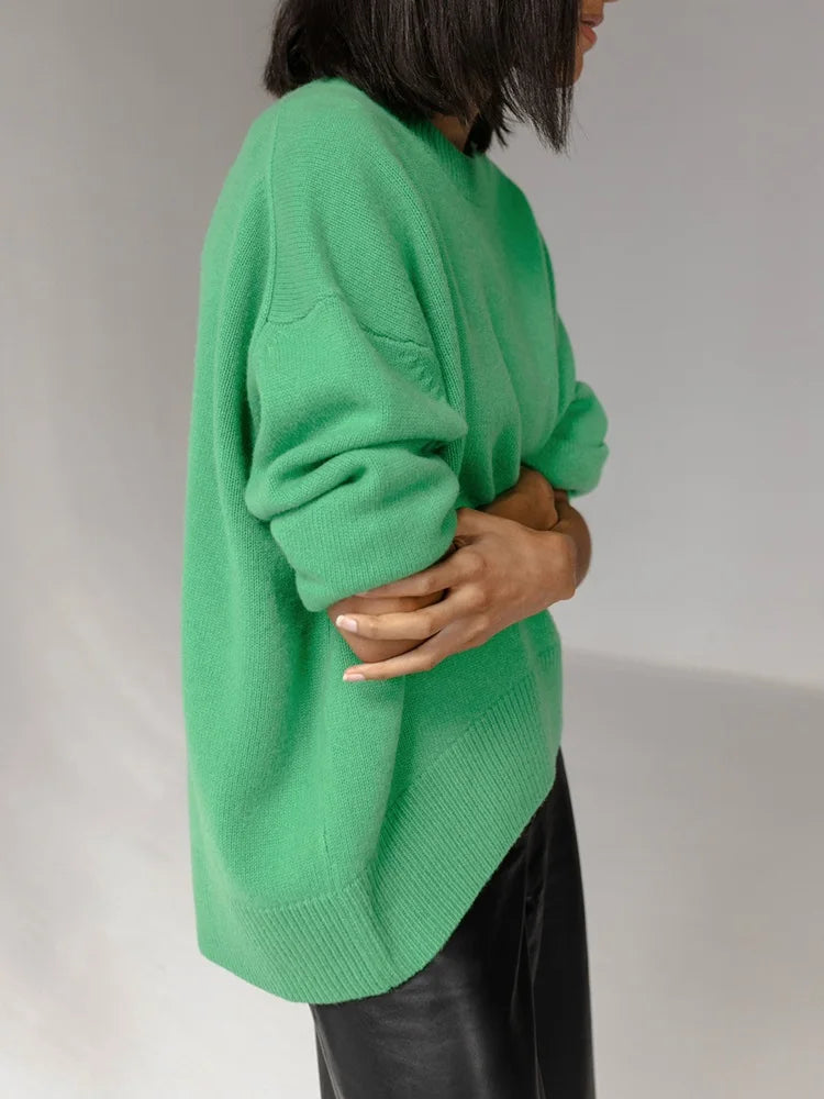 Basic Sweaters For Women Oversize O Neck Knitted Pullovers Autumn Winter Loose Tops Women's Jumper Light Blue Sweaters Oversized Green