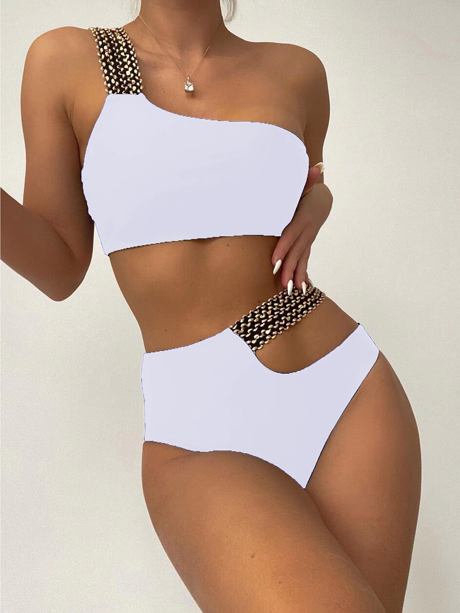 Sexy One Shoulder Strapped Print Swimwear - Push UP High Cut One Piece Swimsuit Monokini Backless Bathing Suit 7601 NO 7