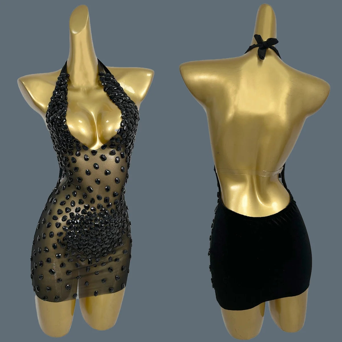 Sexy See Through Mesh Mini Dress Women Deep V Neck Backless Short Dress Club High-end Birthday Party Fancy Girls Outfit Baoshi black One Size