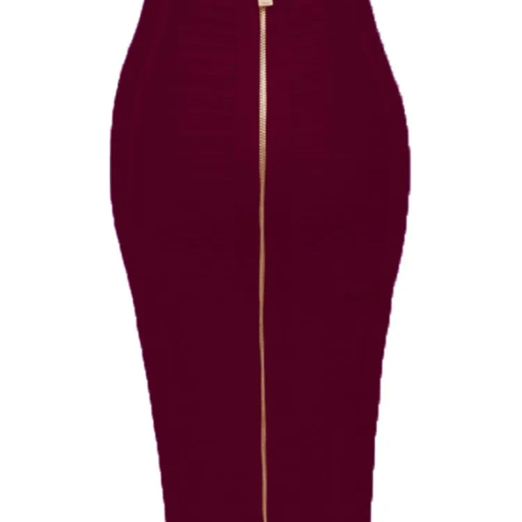 STOCK All Match Style 15 Colors Golden Zipper Package Hips Knee Length Bandage Skirt Fashion Office Lady Wear Woman Basics item Claret