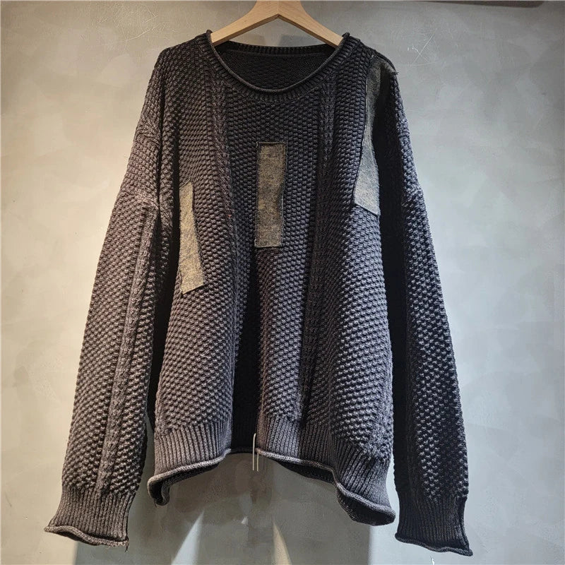 Autumn Winter Sweater Trendy Large Size Loose Casual Patchwork Splicing Top For Women Versatile Pullover 11A07533 Black One Size