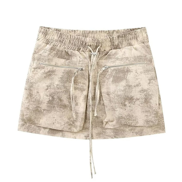 TRAF Women Spring Pilot Jackets Skirt Sets 2024 Fashion Print Long Sleeved Short Coats Pockets Elastic Waist Mini Skirts Outwear