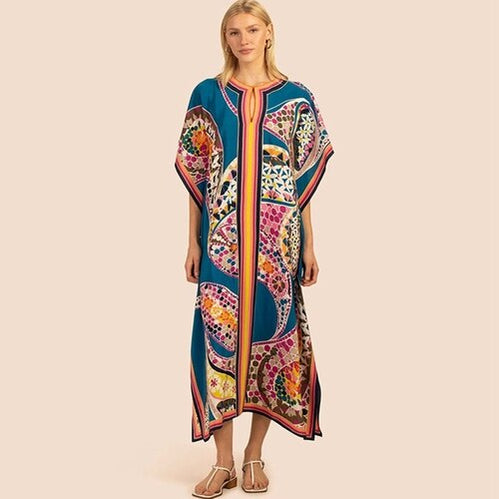 Printed Kaftans Beach Cover Up Seaside Maxi Bohemian Dresses Beachwear Pareo 4 One Size