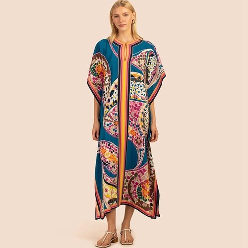 Printed Kaftans Beach Cover Up Seaside Maxi Bohemian Dresses Beachwear Pareo 4 One Size
