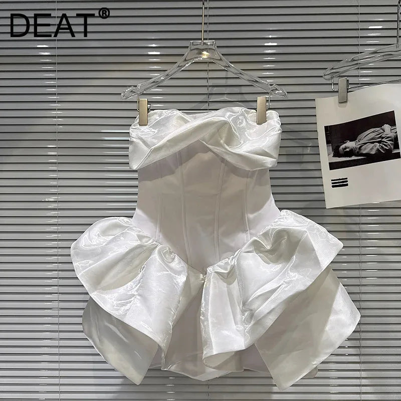 Winter New Sweet Fashion Ruched Twist Hem Fishbone Waist Cinching Strapless Dresses For Women Dress Female 11A07797