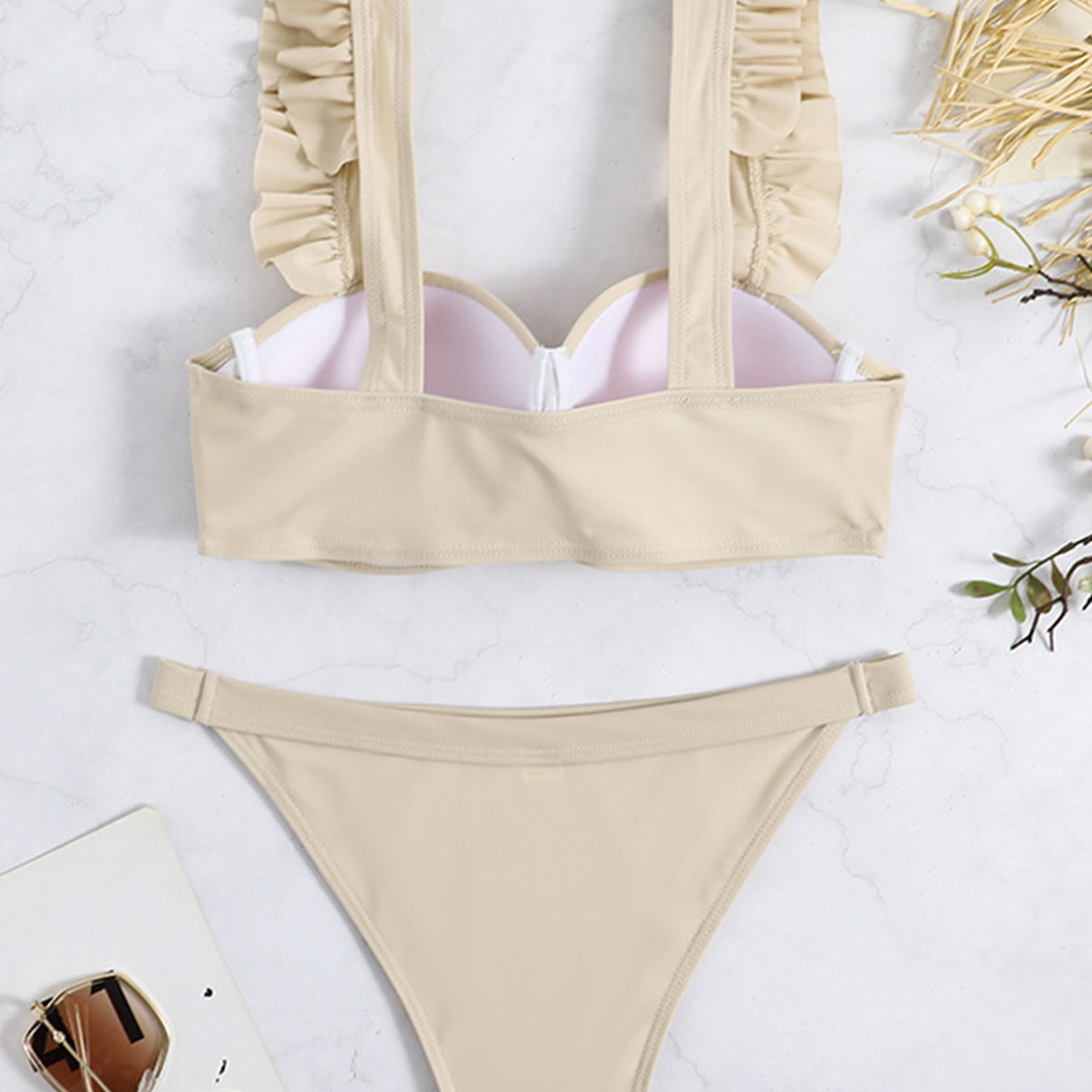 Sexy Solid Ruffle Bikini Push Up Swimwear - Swimsuit Female Low Waist Bikini Set Two Pieces Bathing Suit Beachwear