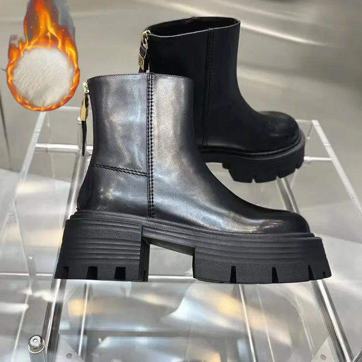 Brand Design Ankle Boots For Women Slip On Black Leather Platform Boots Women Chunky Heel Women Chelsea Boots Winter Shoes green